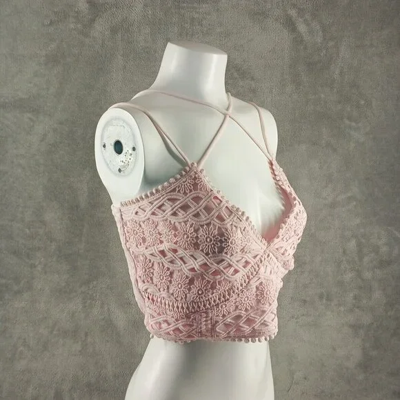 NWT FRANCESCA Mi Ami Bralette Lace Smocked M(8-10) Pink Stra Cross Back - Picture 4 of 12